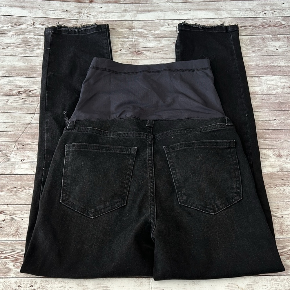 Pinkblush Faded Black Distressed Raw Hem Full Panel Maternity Jeans - Picture 8 of 10